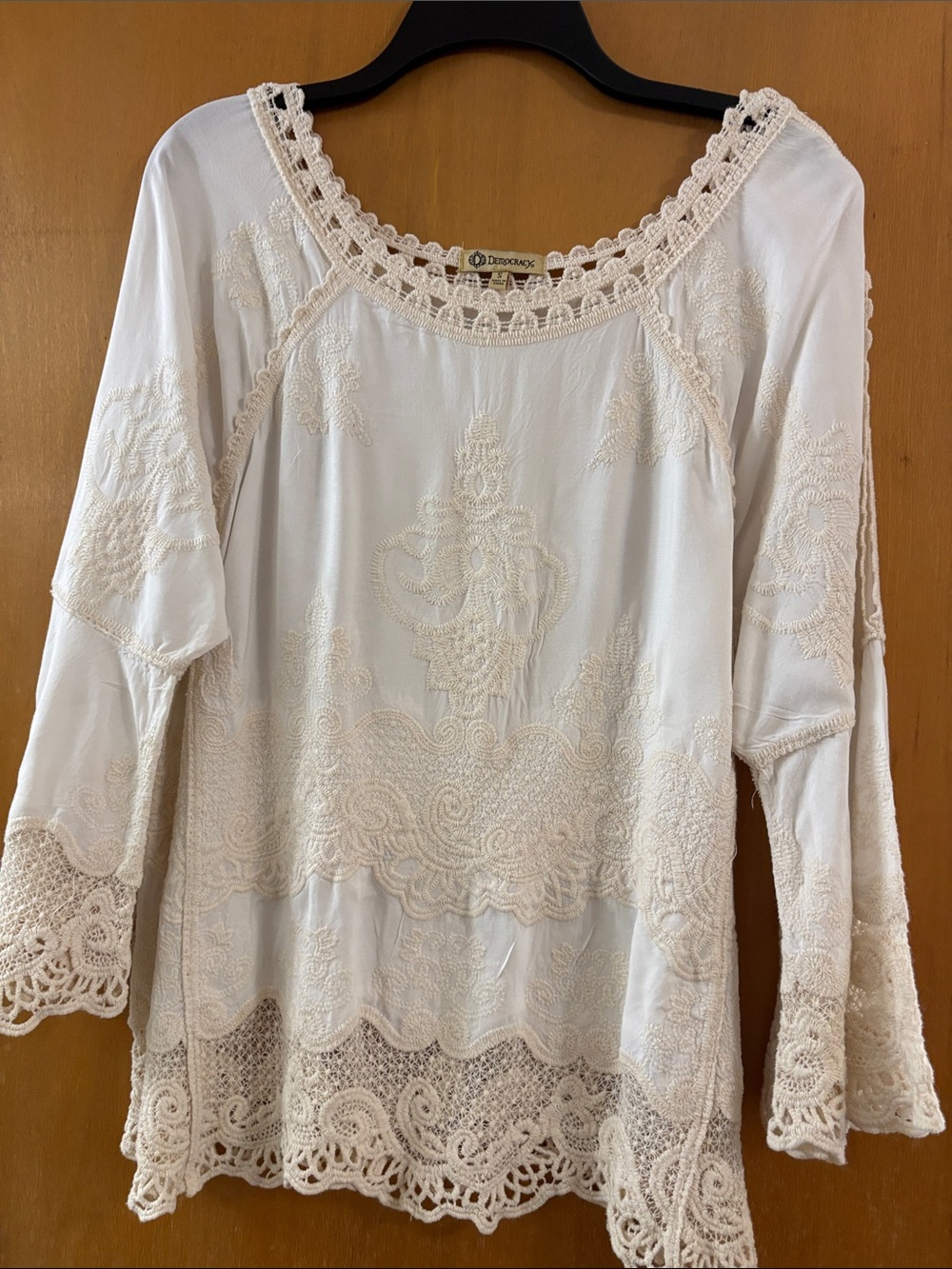 Democracy Cream Crochet-Trim Peasant Blouse